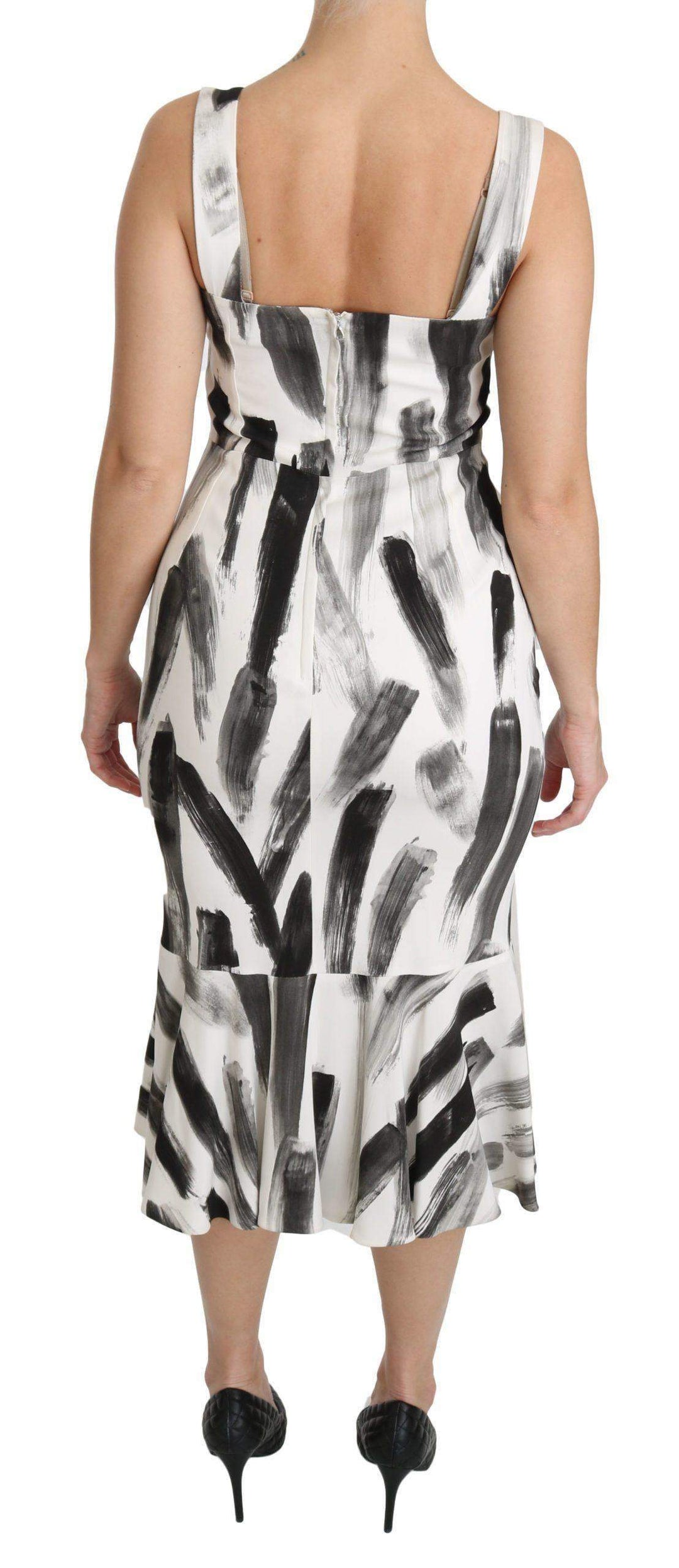 Dolce & Gabbana  White Black Printed Sheath Midi Viscose Dress #women, Brand_Dolce & Gabbana, Catch, Clothing_Dress, Dolce & Gabbana, Dresses - Women - Clothing, feed-agegroup-adult, feed-color-white, feed-gender-female, feed-size-IT42|M, feed-size-IT44|L, Gender_Women, IT42|M, IT44|L, Kogan, White, Women - New Arrivals at SEYMAYKA