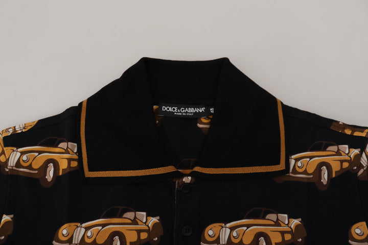 Dolce & Gabbana Black Car Print Short Sleeve Polo T-shirt