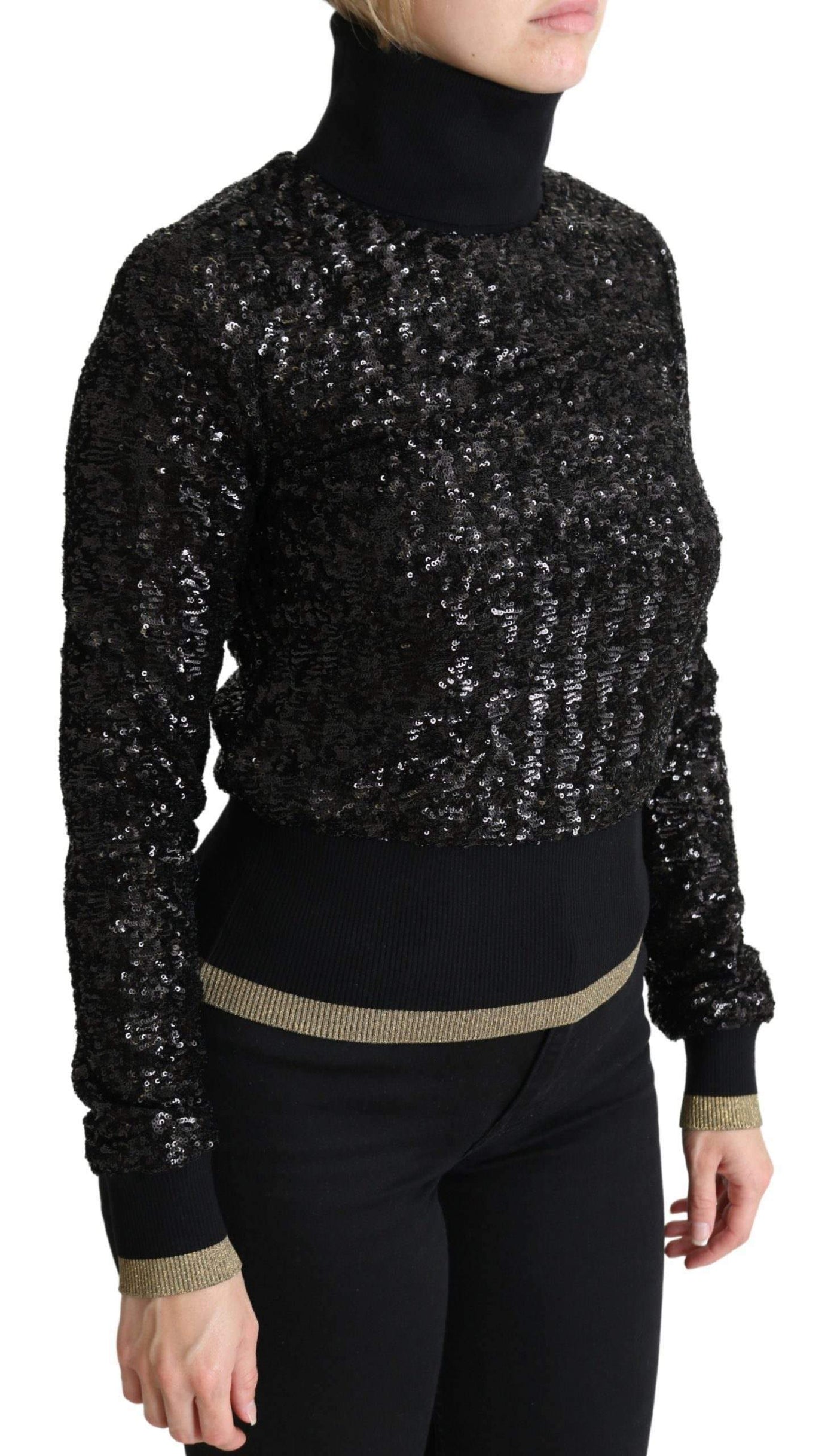 Dolce & Gabbana Black Sequined Knitted Turtle Neck Sweater #women, Black, Brand_Dolce & Gabbana, Dolce & Gabbana, feed-agegroup-adult, feed-color-black, feed-gender-female, feed-size-IT38|XS, Gender_Women, IT38|XS, Sweaters - Women - Clothing, Women - New Arrivals at SEYMAYKA