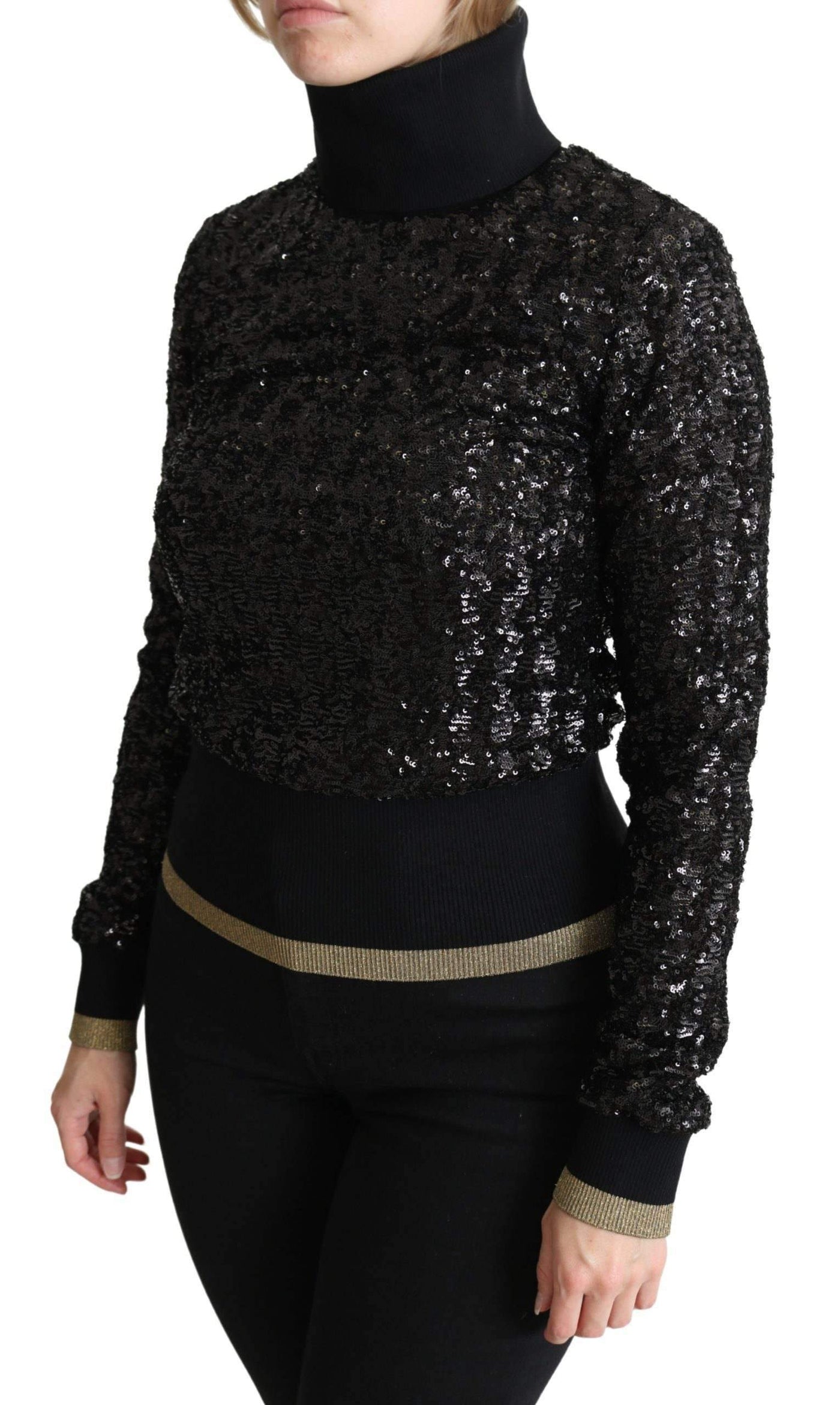 Dolce & Gabbana Black Sequined Knitted Turtle Neck Sweater #women, Black, Brand_Dolce & Gabbana, Dolce & Gabbana, feed-agegroup-adult, feed-color-black, feed-gender-female, feed-size-IT38|XS, Gender_Women, IT38|XS, Sweaters - Women - Clothing, Women - New Arrivals at SEYMAYKA