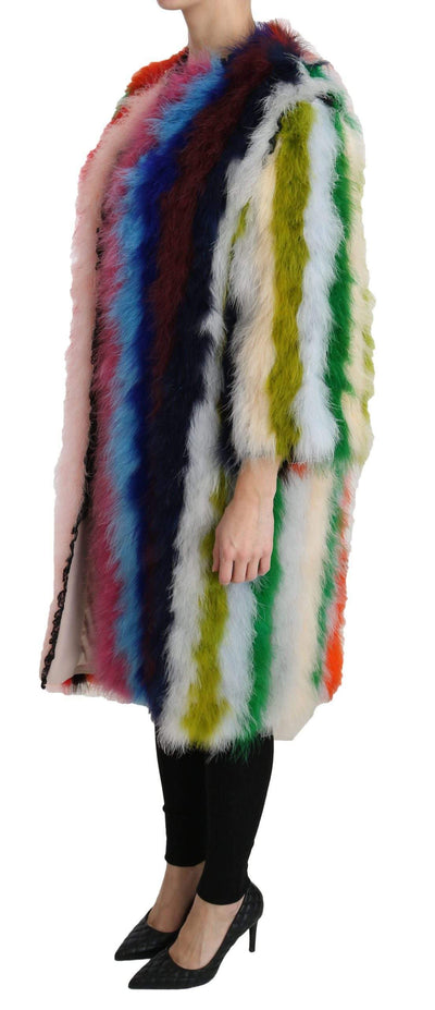 Dolce & Gabbana  Multicolor Turkey Feather Cape Fur Coat #women, Brand_Dolce & Gabbana, Catch, Dolce & Gabbana, feed-agegroup-adult, feed-color-multicolor, feed-gender-female, feed-size-IT40|S, feed-size-IT42|M, feed-size-IT44|L, feed-size-IT46|XL, Gender_Women, IT40|S, IT42|M, IT44|L, IT46|XL, Jackets & Coats - Women - Clothing, Kogan, Multicolor, Women - New Arrivals at SEYMAYKA