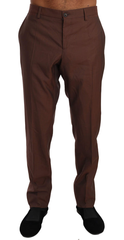 Dolce & Gabbana  Brown Wool Silk Formal Trousers Pants #men, Brand_Dolce & Gabbana, Brown, Catch, Dolce & Gabbana, feed-agegroup-adult, feed-color-brown, feed-gender-male, feed-size-IT50 | L, feed-size-IT54 | XXL, Gender_Men, IT50 | L, IT54 | XXL, Jeans & Pants - Men - Clothing, Kogan, Men - New Arrivals at SEYMAYKA