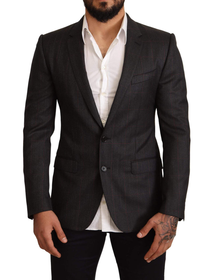Dolce & Gabbana Gray Check Wool Slim Fit Blazer Jacket #men, Blazers - Men - Clothing, Dolce & Gabbana, feed-agegroup-adult, feed-color-Gray, feed-gender-male, Gray, IT48 | M at SEYMAYKA