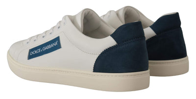Dolce & Gabbana White Blue Leather Low Top Sneakers #men, Dolce & Gabbana, EU39.5/US6.5, EU40/US7, feed-1, Sneakers - Men - Shoes, White at SEYMAYKA