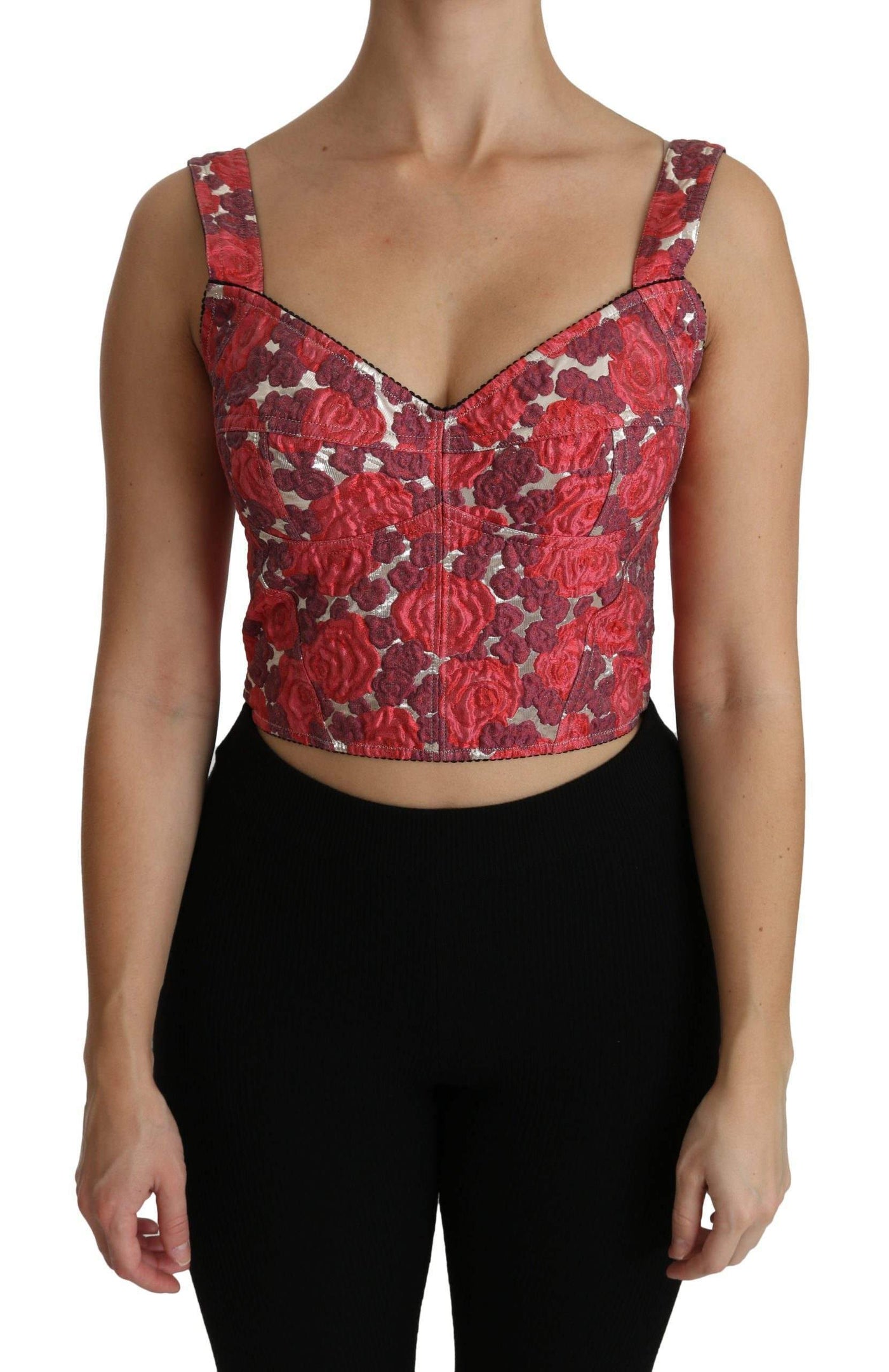 Dolce & Gabbana  Pink Floral Brocade Cropped Blouse Tank Top #women, Brand_Dolce & Gabbana, Catch, Dolce & Gabbana, feed-agegroup-adult, feed-color-pink, feed-gender-female, feed-size-IT36 | XS, feed-size-IT38|XS, feed-size-IT40|S, feed-size-IT42|M, feed-size-IT46|XL, feed-size-IT48|XXL, Gender_Women, IT36 | XS, IT38|XS, IT40|S, IT42|M, IT44|L, IT46|XL, IT48|XXL, Kogan, Pink, Tops & T-Shirts - Women - Clothing, Women - New Arrivals at SEYMAYKA