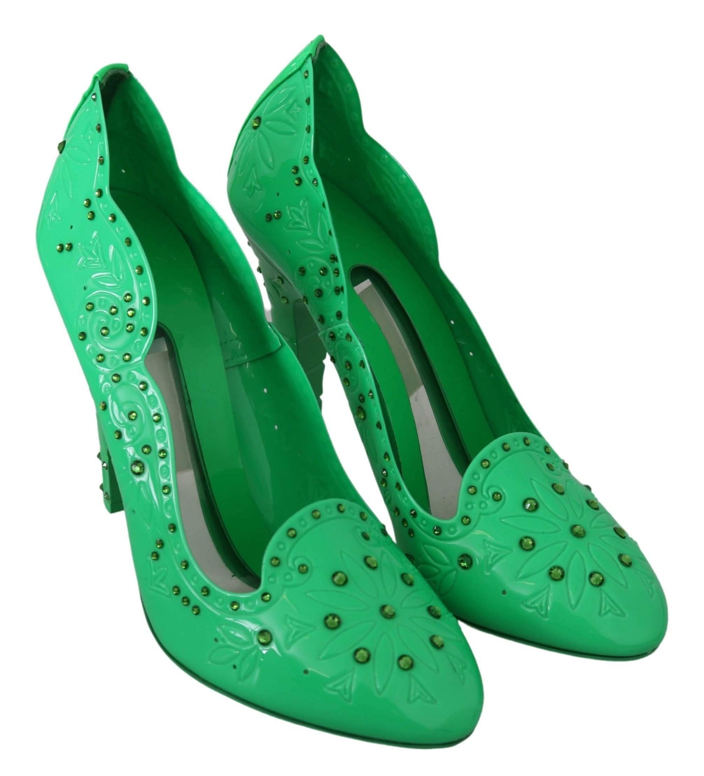 Dolce & Gabbana Green Crystal Floral Heels CINDERELLA Shoes #women, Brand_Dolce & Gabbana, Dolce & Gabbana, EU40/US9.5, feed-agegroup-adult, feed-color-green, feed-gender-female, feed-size-US9.5, Gender_Women, Green, Pumps - Women - Shoes, Shoes - New Arrivals at SEYMAYKA