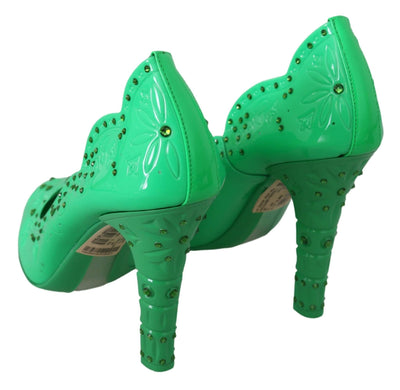 Dolce & Gabbana Green Crystal Floral Heels CINDERELLA Shoes #women, Brand_Dolce & Gabbana, Dolce & Gabbana, EU40/US9.5, feed-agegroup-adult, feed-color-green, feed-gender-female, feed-size-US9.5, Gender_Women, Green, Pumps - Women - Shoes, Shoes - New Arrivals at SEYMAYKA