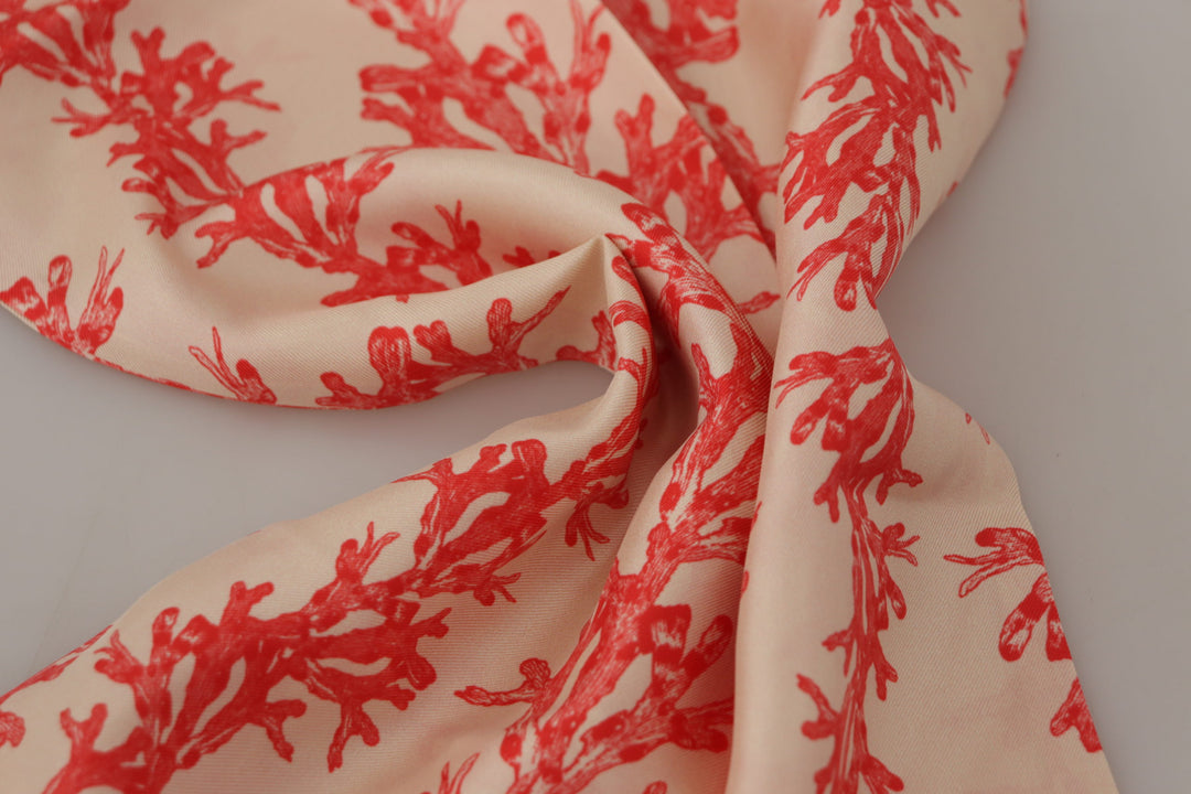 Dolce & Gabbana White Red Coral Print Shawl Wrap Fringe Scarf