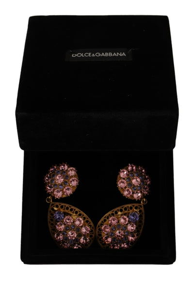 Dolce & Gabbana Gold Crystal DG SICILY Clip-on Jewelry Dangling Earrings