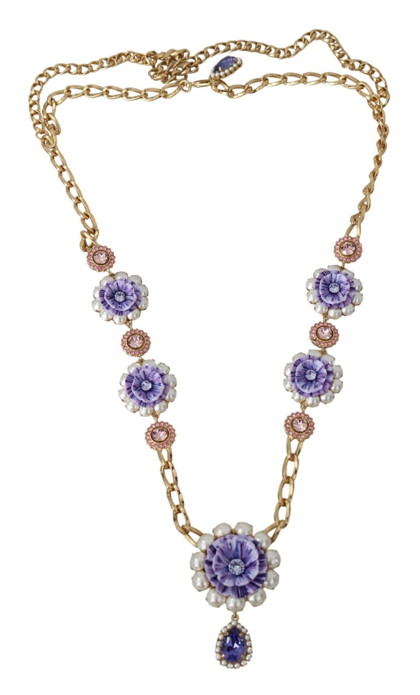 Dolce & Gabbana Gold Tone Floral Crystals Purple Embellished Necklace #women, Accessories - New Arrivals, Brand_Dolce & Gabbana, Dolce & Gabbana, feed-agegroup-adult, feed-color-gold, feed-gender-female, feed-size-OS, Gender_Women, Gold, Necklaces - Women - Jewelry at SEYMAYKA