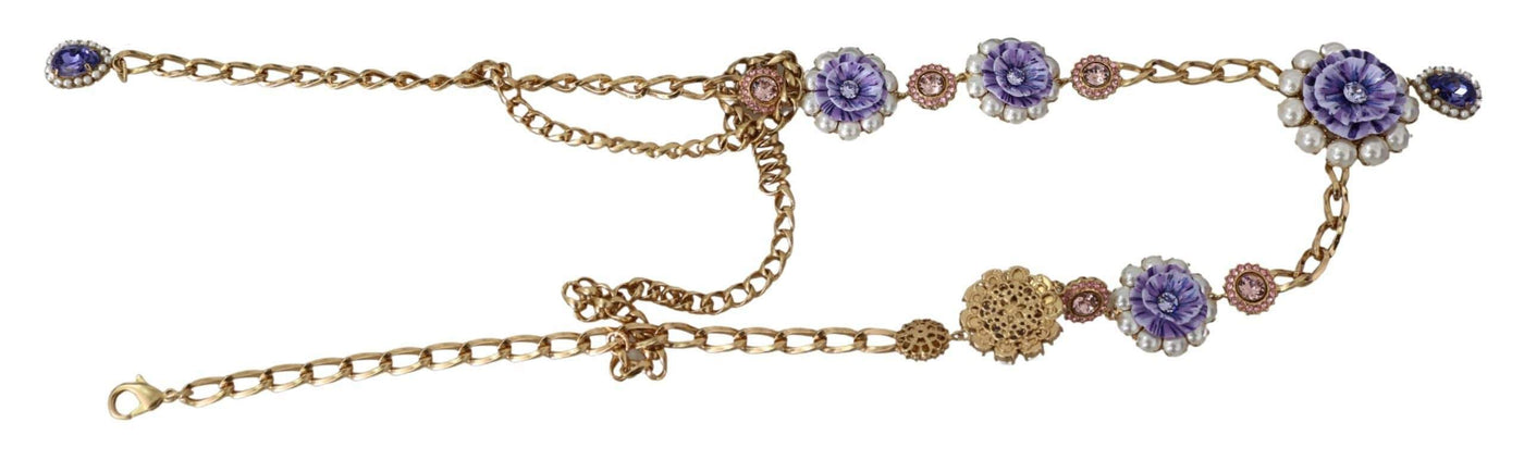 Dolce & Gabbana Gold Tone Floral Crystals Purple Embellished Necklace #women, Accessories - New Arrivals, Brand_Dolce & Gabbana, Dolce & Gabbana, feed-agegroup-adult, feed-color-gold, feed-gender-female, feed-size-OS, Gender_Women, Gold, Necklaces - Women - Jewelry at SEYMAYKA