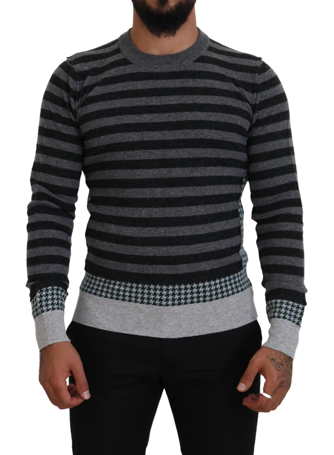 Dolce & Gabbana Black Gray Wool Logo Pullover Sweater