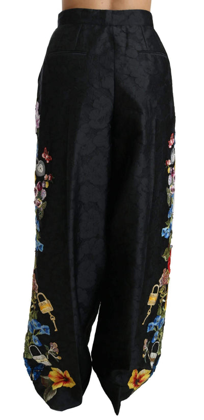 Dolce & Gabbana  Black Brocade Floral Sequined Beaded Pants #women, Black, Brand_Dolce & Gabbana, Catch, Dolce & Gabbana, feed-agegroup-adult, feed-color-black, feed-gender-female, feed-size-IT42|M, Gender_Women, IT42|M, Jeans & Pants - Women - Clothing, Kogan, Women - New Arrivals at SEYMAYKA