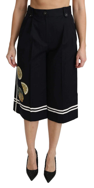 Dolce & Gabbana  Black Lemon Embellished Palazzo Cropped Pants #women, Black, Brand_Dolce & Gabbana, Catch, Dolce & Gabbana, feed-agegroup-adult, feed-color-black, feed-gender-female, feed-size-IT40|S, Gender_Women, IT40|S, Jeans & Pants - Women - Clothing, Kogan, Women - New Arrivals at SEYMAYKA