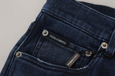 Dolce & Gabbana Blue Cotton Skinny Tattered Denim Jeans
