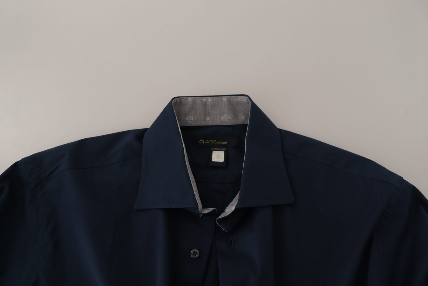 Roberto Cavalli Navy Blue Cotton Dress Formal Shirt