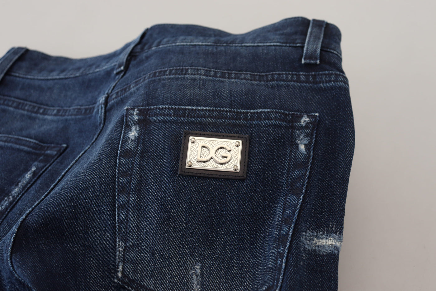 Dolce & Gabbana Blue Cotton Skinny Tattered Denim Jeans
