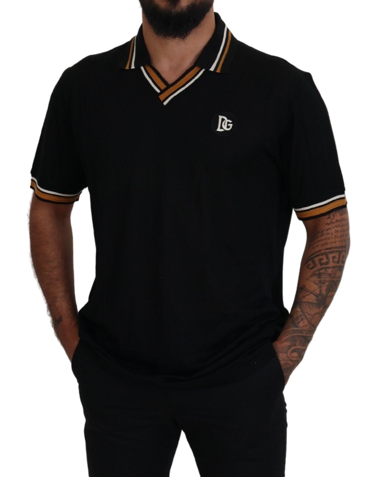 Dolce & Gabbana Black Silk Collar Short Sleeve Polo  T-shirt
