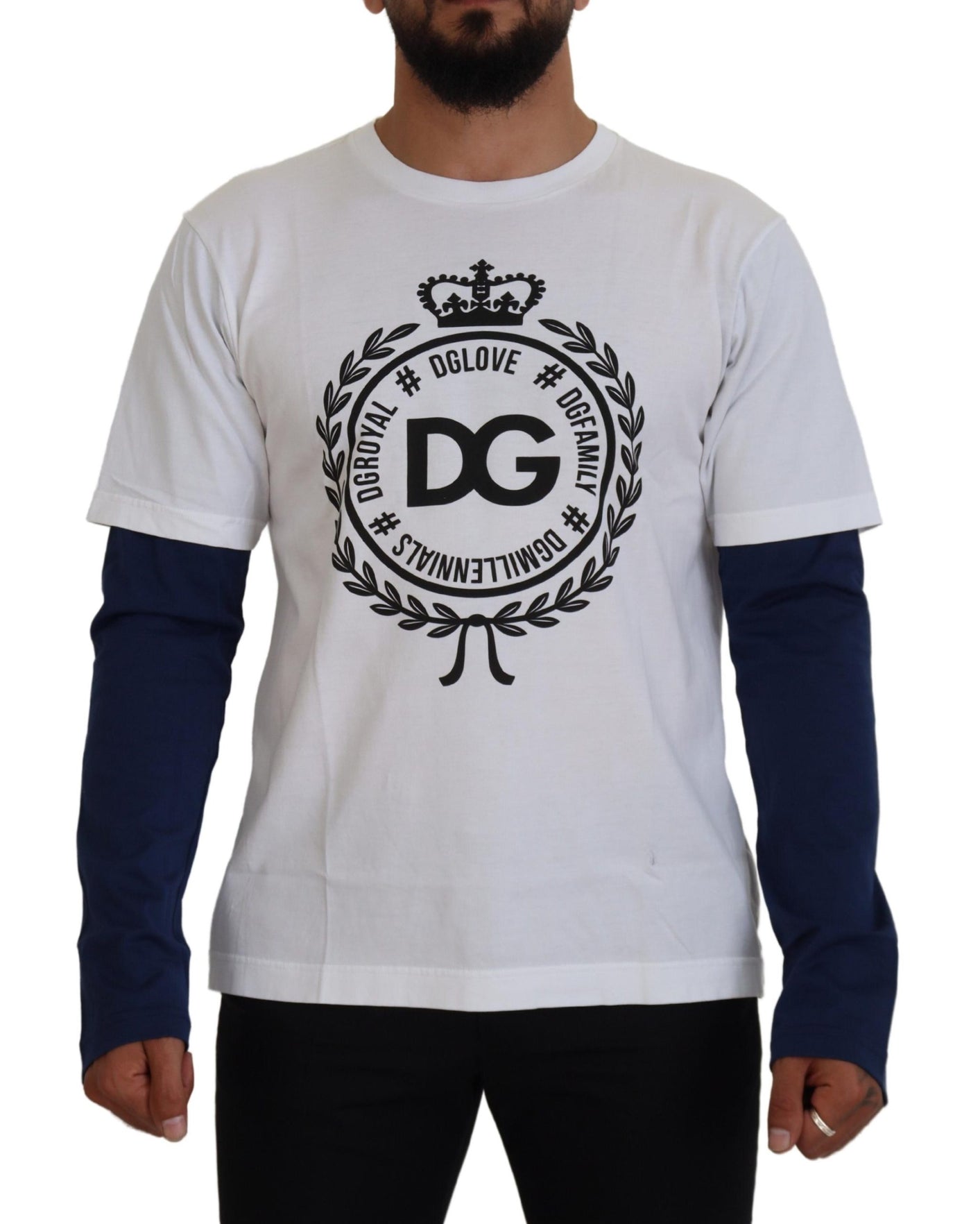 Dolce & Gabbana White Blue DG Crown Pullover Sweater