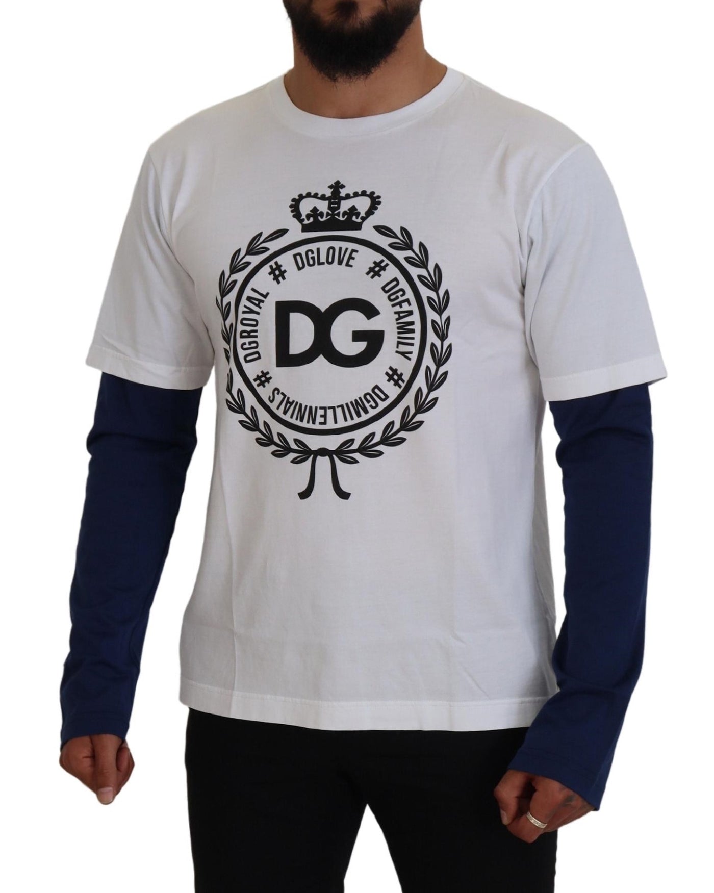 Dolce & Gabbana White Blue DG Crown Pullover Sweater