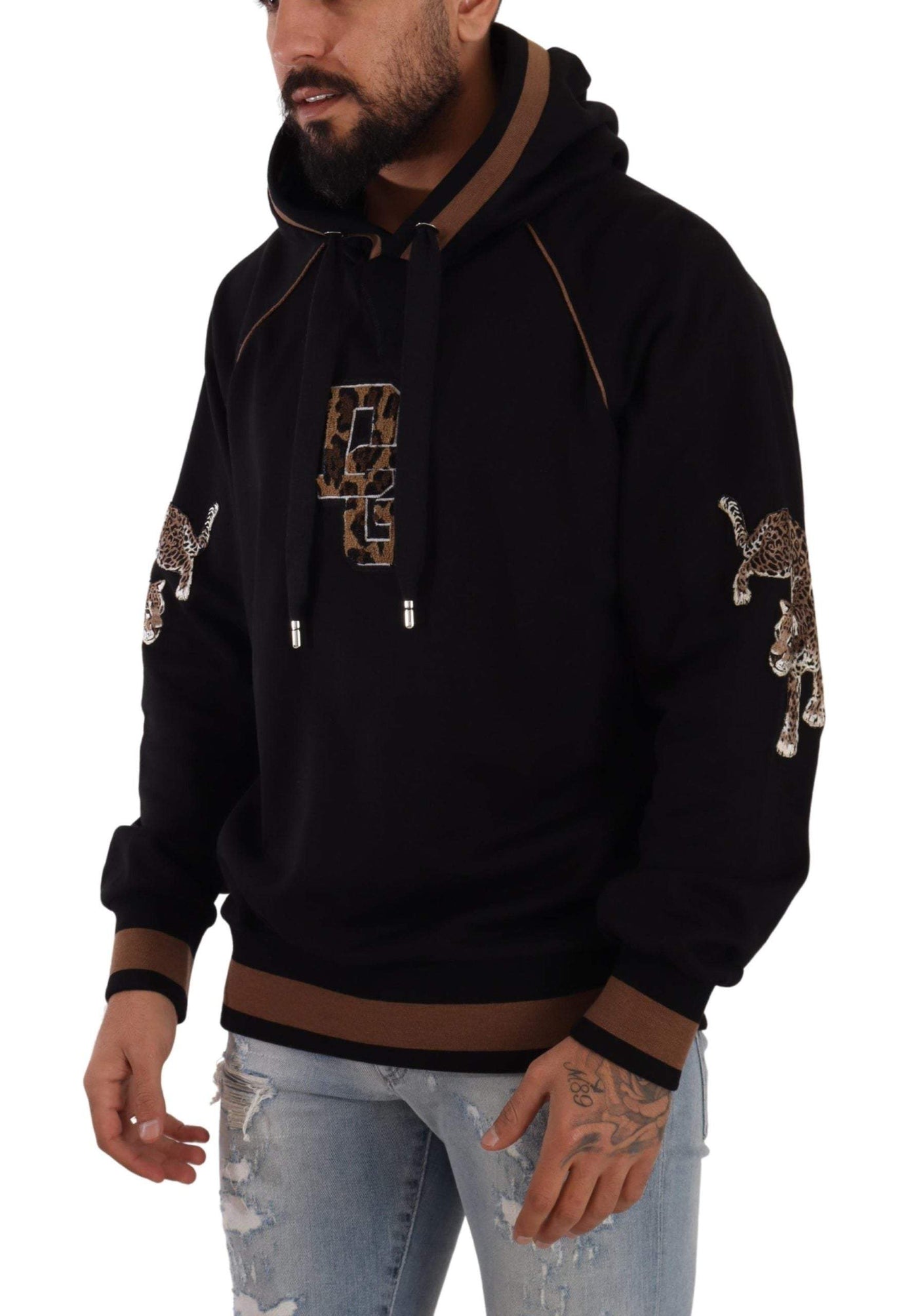 Dolce & Gabbana Black Brown Leopard Cotton Hooded Pullover Sweater #men, Black and Brown, Dolce & Gabbana, feed-1, IT44 | XS, IT46 | S, IT48 | M, IT52 | L, IT54 | XL, Sweaters - Men - Clothing at SEYMAYKA