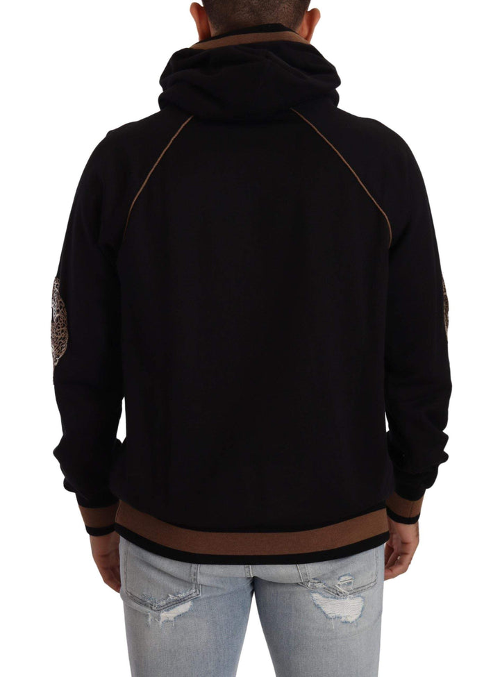 Dolce & Gabbana Black Brown Leopard Cotton Hooded Pullover Sweater #men, Black and Brown, Dolce & Gabbana, feed-1, IT44 | XS, IT46 | S, IT48 | M, IT52 | L, IT54 | XL, Sweaters - Men - Clothing at SEYMAYKA