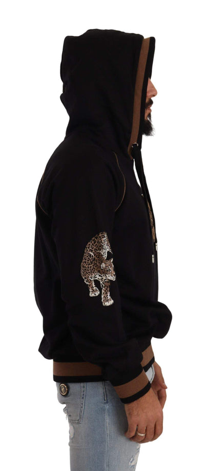 Dolce & Gabbana Black Brown Leopard Cotton Hooded Pullover Sweater #men, Black and Brown, Dolce & Gabbana, feed-1, IT44 | XS, IT46 | S, IT48 | M, IT52 | L, IT54 | XL, Sweaters - Men - Clothing at SEYMAYKA