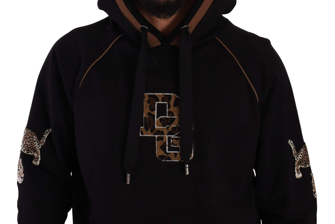 Dolce & Gabbana Black Brown Leopard Cotton Hooded Pullover Sweater #men, Black and Brown, Dolce & Gabbana, feed-1, IT44 | XS, IT46 | S, IT48 | M, IT52 | L, IT54 | XL, Sweaters - Men - Clothing at SEYMAYKA