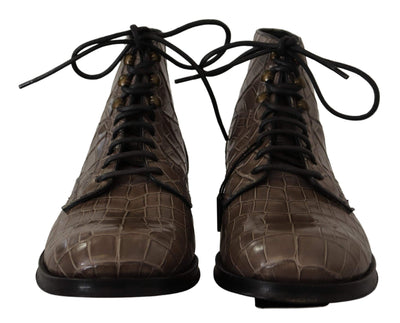 Dolce & Gabbana Gray Crocodile Leather Derby Boots #men, Boots - Men - Shoes, Dolce & Gabbana, EU41/US8, EU42/US9, feed-1, Gray at SEYMAYKA
