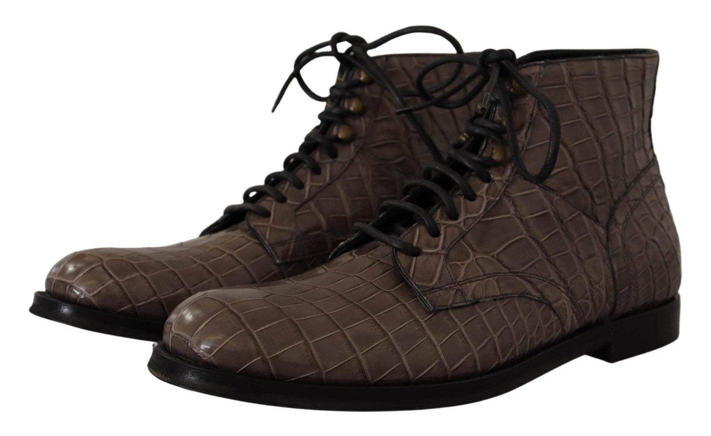 Dolce & Gabbana Gray Crocodile Leather Derby Boots #men, Boots - Men - Shoes, Dolce & Gabbana, EU41/US8, EU42/US9, feed-1, Gray at SEYMAYKA