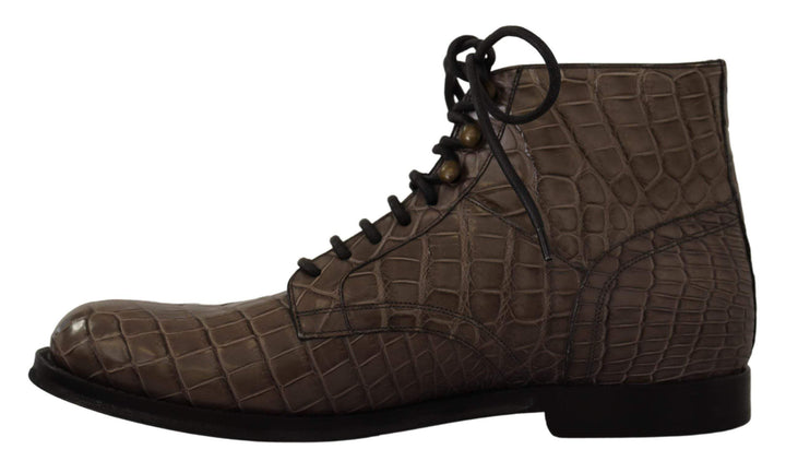 Dolce & Gabbana Gray Crocodile Leather Derby Boots #men, Boots - Men - Shoes, Dolce & Gabbana, EU41/US8, EU42/US9, feed-1, Gray at SEYMAYKA