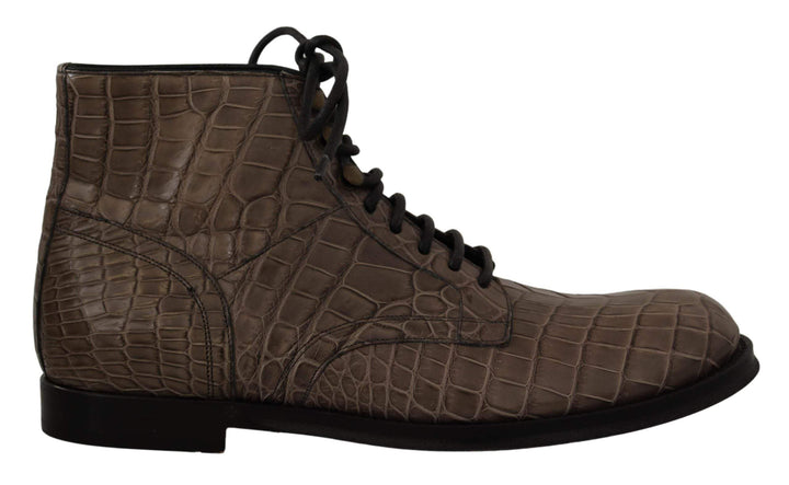 Dolce & Gabbana Gray Crocodile Leather Derby Boots #men, Boots - Men - Shoes, Dolce & Gabbana, EU41/US8, EU42/US9, feed-1, Gray at SEYMAYKA