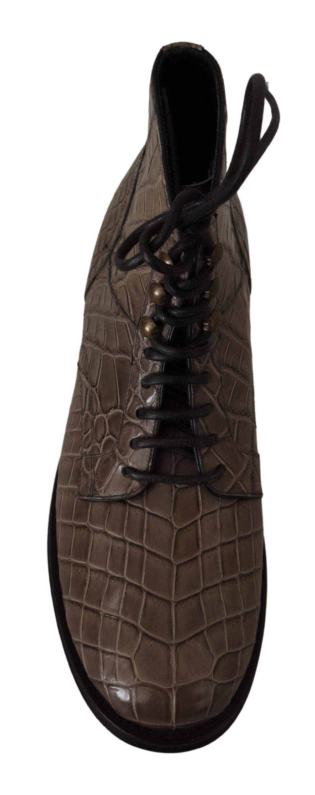 Dolce & Gabbana Gray Crocodile Leather Derby Boots #men, Boots - Men - Shoes, Dolce & Gabbana, EU41/US8, EU42/US9, feed-1, Gray at SEYMAYKA