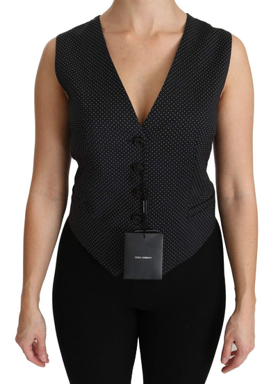 Dolce & Gabbana Black Dotted Waistcoat Vest Blouse Top #women, Black, Dolce & Gabbana, feed-agegroup-adult, feed-color-black, feed-gender-female, feed-size-IT42|M, Gender_Women, IT42|M, Vest - Women - Clothing, Women - New Arrivals at SEYMAYKA