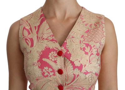 Dolce & Gabbana  Pink Gold Brocade Waistcoat Vest Blouse Top #women, Brand_Dolce & Gabbana, Catch, Dolce & Gabbana, feed-agegroup-adult, feed-color-gold, feed-color-pink, feed-gender-female, feed-size-IT38|XS, feed-size-IT40|S, Gender_Women, Gold and Pink, IT38|XS, IT40|S, Kogan, Vest - Women - Clothing, Women - New Arrivals at SEYMAYKA