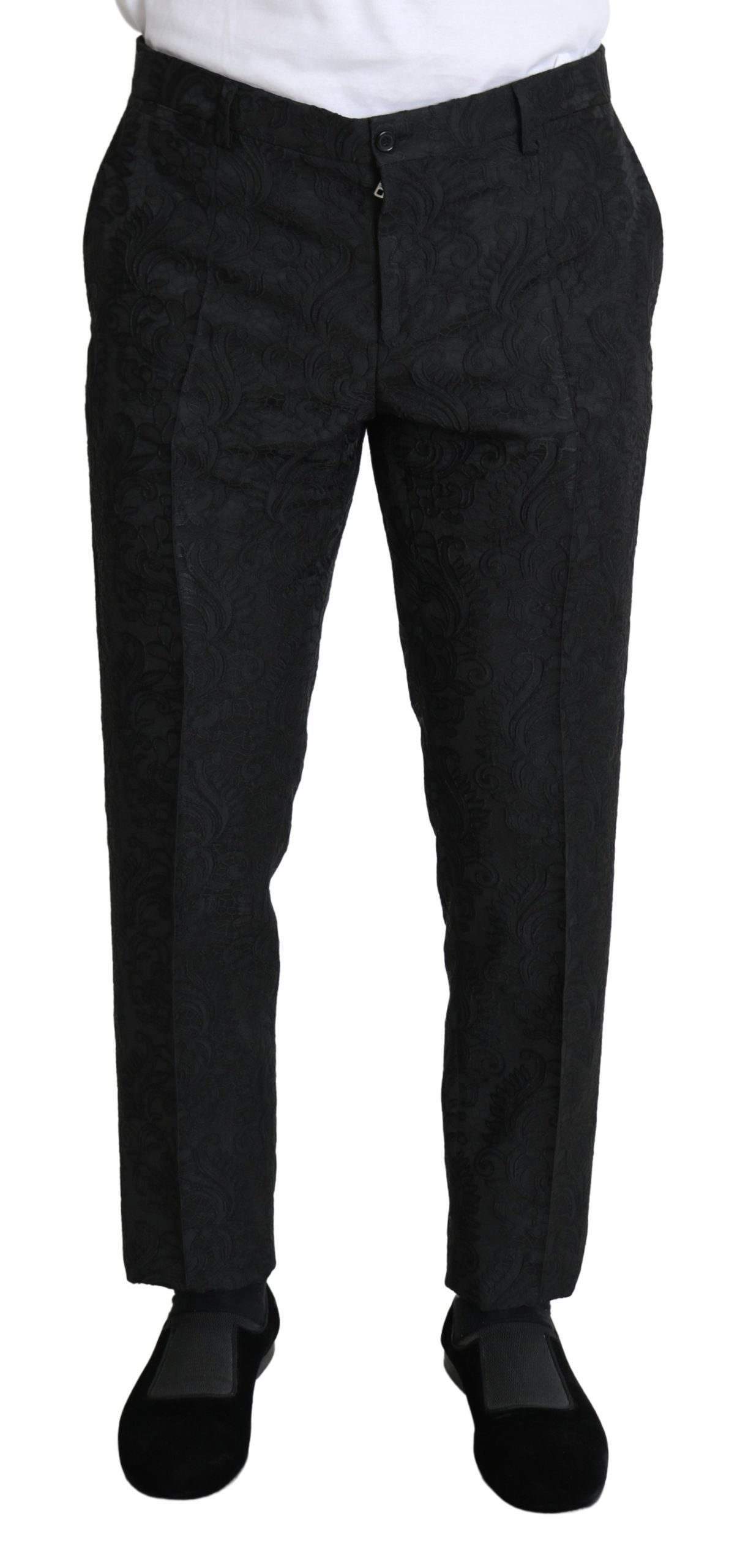 Dolce & Gabbana Black Floral Brocade Slim Trouser Pants #men, Black, Brand_Dolce & Gabbana, Dolce & Gabbana, feed-agegroup-adult, feed-color-black, feed-gender-male, feed-size-IT52 | XL, Gender_Men, IT52 | XL, Jeans & Pants - Men - Clothing, Men - New Arrivals at SEYMAYKA