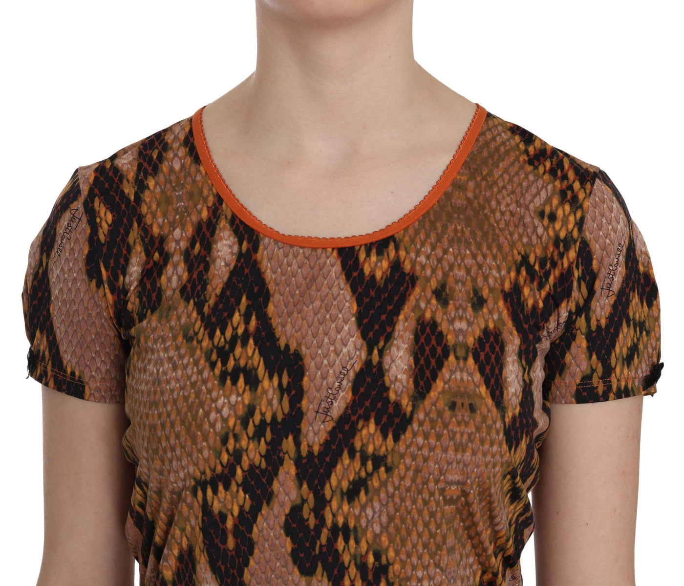 Just Cavalli Snake Skin Print Short Sleeve Top T-shirt #women, Brown, feed-agegroup-adult, feed-color-brown, feed-gender-female, IT44 | M, IT46 | L, Just Cavalli, Tops & T-Shirts - Women - Clothing, Women - New Arrivals at SEYMAYKA