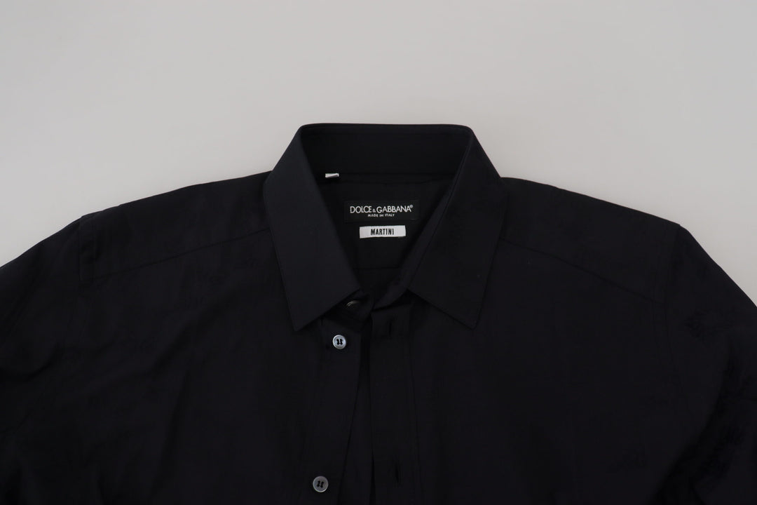 Dolce & Gabbana Black Cotton Dress Formal MARTINI Shirt