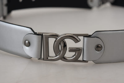 Dolce & Gabbana Metallic Silver Leather DG Logo Metal Buckle Belt