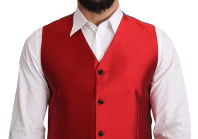 Dolce & Gabbana Red 100% Silk Formal Waist Coat Vest #men, Brand_Dolce & Gabbana, Catch, Dolce & Gabbana, feed-agegroup-adult, feed-color-red, feed-gender-male, feed-size-IT50 | L, Gender_Men, IT50 | L, Kogan, Men - New Arrivals, Red, Vests - Men - Clothing at SEYMAYKA