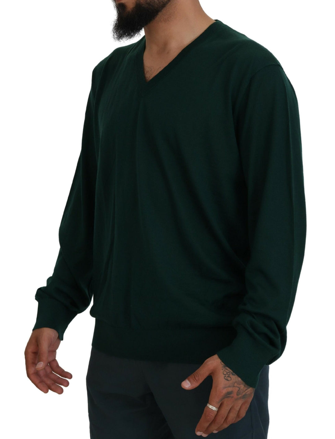 Green Cashmere V-neck Pullover Sweater
