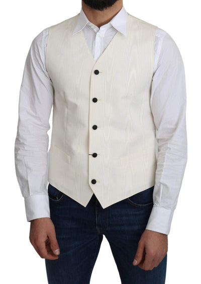 Dolce & Gabbana  Off-White 100% Silk Formal Coat Vest #men, Brand_Dolce & Gabbana, Catch, Dolce & Gabbana, feed-agegroup-adult, feed-color-white, feed-gender-male, feed-size-IT48 | M, Gender_Men, IT48 | M, Kogan, Men - New Arrivals, Vests - Men - Clothing, White at SEYMAYKA