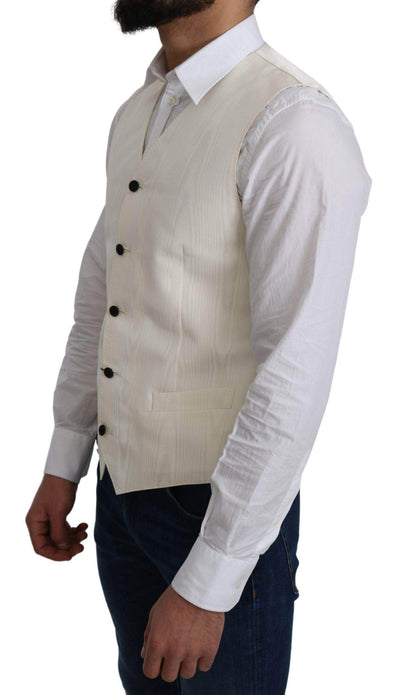 Dolce & Gabbana  Off-White 100% Silk Formal Coat Vest #men, Brand_Dolce & Gabbana, Catch, Dolce & Gabbana, feed-agegroup-adult, feed-color-white, feed-gender-male, feed-size-IT48 | M, Gender_Men, IT48 | M, Kogan, Men - New Arrivals, Vests - Men - Clothing, White at SEYMAYKA