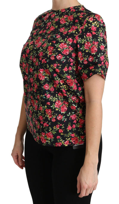 Dolce & Gabbana  Black Floral Roses Short Sleeve Top Blouse #women, Black, Brand_Dolce & Gabbana, Catch, Dolce & Gabbana, feed-agegroup-adult, feed-color-black, feed-gender-female, feed-size-IT36 | XS, feed-size-IT38|XS, feed-size-IT40|S, feed-size-IT42|M, Gender_Women, IT36 | XS, IT38|XS, IT40|S, IT42|M, IT44|L, Kogan, Tops & T-Shirts - Women - Clothing, Women - New Arrivals at SEYMAYKA
