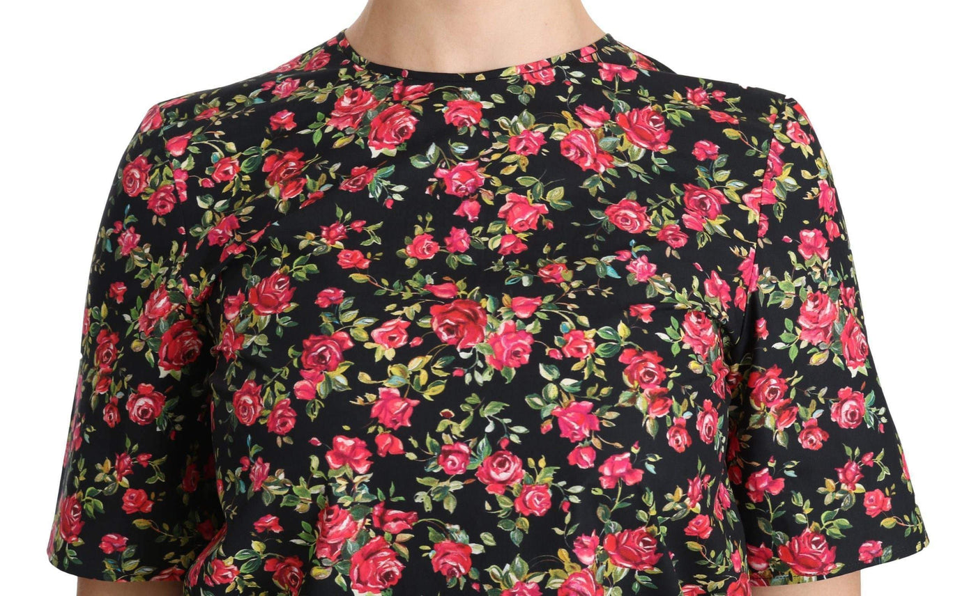 Dolce & Gabbana  Black Floral Roses Short Sleeve Top Blouse #women, Black, Brand_Dolce & Gabbana, Catch, Dolce & Gabbana, feed-agegroup-adult, feed-color-black, feed-gender-female, feed-size-IT36 | XS, feed-size-IT38|XS, feed-size-IT40|S, feed-size-IT42|M, Gender_Women, IT36 | XS, IT38|XS, IT40|S, IT42|M, IT44|L, Kogan, Tops & T-Shirts - Women - Clothing, Women - New Arrivals at SEYMAYKA