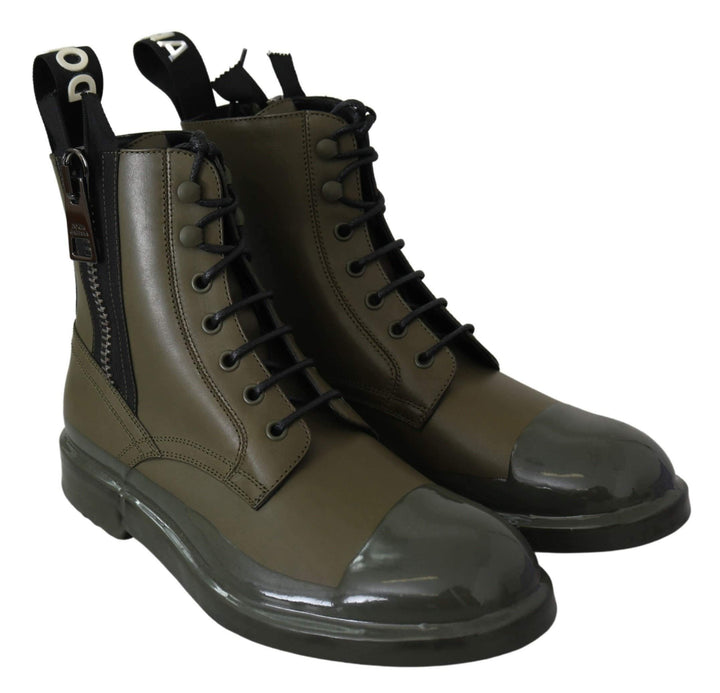 Dolce & Gabbana Green Leather Boots Zipper Mens Shoes #men, Boots - Men - Shoes, Brand_Dolce & Gabbana, Dolce & Gabbana, EU39/US6, EU40/US7, EU43/US10, EU44/US11, EU45/US12, feed-agegroup-adult, feed-color-green, feed-gender-male, feed-size-US6, Gender_Men, Green, Shoes - New Arrivals at SEYMAYKA