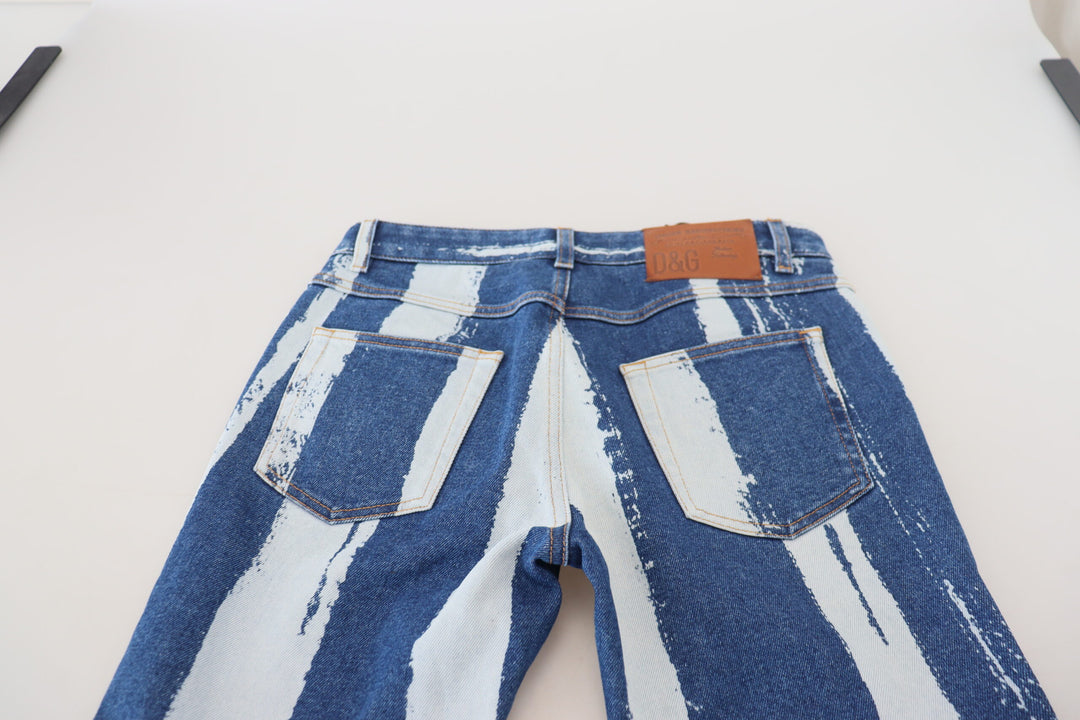 Cobalt Blue Stripes Skinny Denim Cotton Jeans