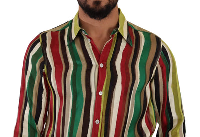 Dolce & Gabbana Multicolor Striped Long Sleeve Silk Shirt #men, Dolce & Gabbana, feed-1, IT39 | S, Multicolor, Shirts - Men - Clothing at SEYMAYKA