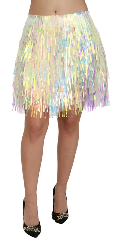 Multicolor Iridescent Fringed Tulle Skirt