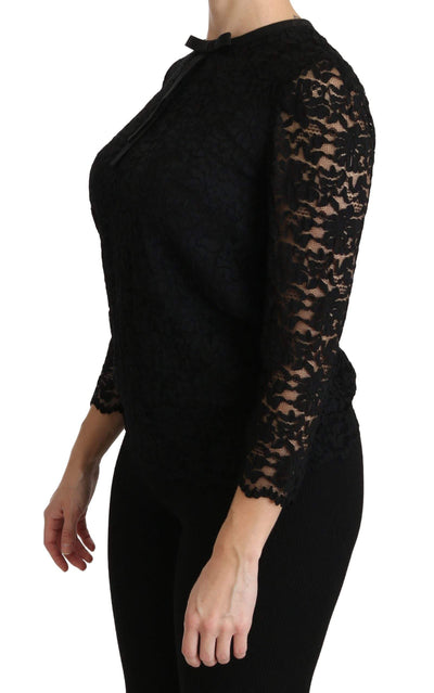 Dolce & Gabbana  Black Lace Long Sleeve Nylon Blouse #women, Black, Brand_Dolce & Gabbana, Catch, Dolce & Gabbana, feed-agegroup-adult, feed-color-black, feed-gender-female, feed-size-IT44|L, Gender_Women, IT44|L, Kogan, Tops & T-Shirts - Women - Clothing, Women - New Arrivals at SEYMAYKA